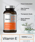 Horbaach Vitamin E 1000 IU Softgel Capsules 200 Count NonGMO Gluten Free Preservative Free Vitamin E Oil