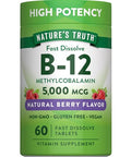 Nature's Truth B12 Vitamin 5000 mcg 60 Tablets Fast Dissolve Natural Berry Flavor Vegan NonGMO and Gluten Free Supplement Fast Dissolve Natural Berry Flavor Vegan NonGMO and Gluten Free Supplement
