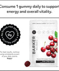 Barker Wellness Vegan BComplex Gummies Comprehensive Energy and Metabolism Boost with B1 B5 B6 B7 Biotin B9 Folate B12 SugarFree Cherry Flavor for Daily Focus and Vitality