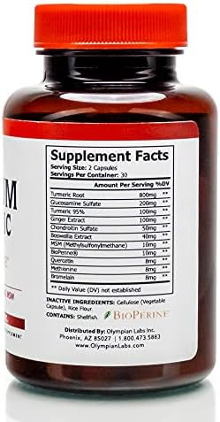 Olympian Labs Platinum Turmeric Formulated With Glucosamine Chrondroitin Msm & Bioperine For Maximum Joint Health 60 Capsules