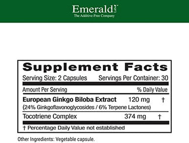 Emerald Labs Ginkgo Biloba Extract - Brain Health Supplement - Antioxidant & Energy Support - 60 Vegetable Capsules (30-Day Supply)