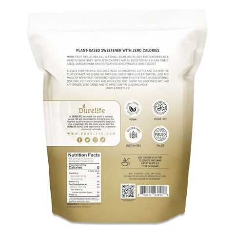 Durelife Organic 100% Pure Monk Fruit sweetener 5 oz and Durelife Allulose sweetener 1lb