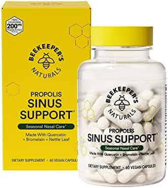 Beekeeper'S Naturals All Natural Sinus Support For Adults, Seasonal Nasal Care Relief With Propolis, Quercetin, Bromelain, Nettle Leaf, & Vegan Capsule, Blocks Or Suppresses Histamine, 60 Ct