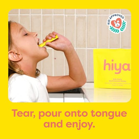 Hiya Kids Multivitamin 15 Essential Vitamins & Minerals With Fruits & Veggies For Ages 2 Supports Growth Development & Immune 0G Sugar 20 Stick Packs For Toddlers & Kids