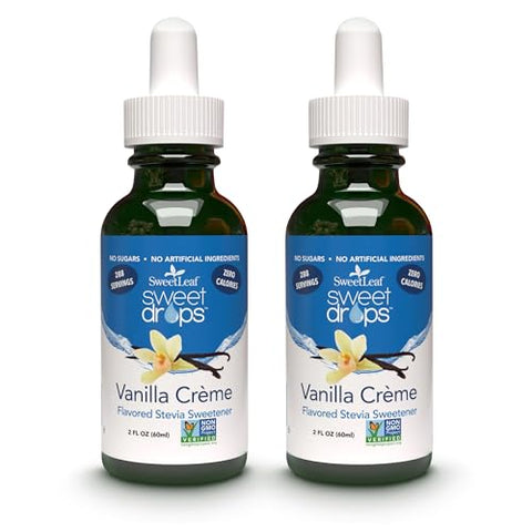SweetLeaf Sweet Drops Flavored Stevia Liquid Sweetener Organic Stevia Extract Zero Calorie Keto Friendly Non GMO Natural Flavor Sugar Alternative Vanilla Creme 2 Fl Oz (Pack of 2)