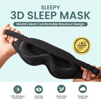 Glowco 3D Sleep Mask Contoured Eye Mask For Sleeping 100 Blackout Zero Pressure Adjustable Strap Light Blocking Eye Cover For Side Sleepers & Back Sleepers Travel Men And Women