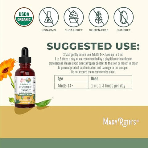 Maryruth'S Maryruth Organics Usda Organic Respiratory Health Liquid Drops With Mullein Leaf Marshmallow Root & Elderberry Mullein Drops For Lungs Herbal Blend Immune Support Supplement Vegan 1 Fl Oz