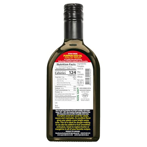 Pumpkin Seed Oil 11.83 OZ - Pure Extra Virgin Unrefined Cold Pressed Vegetable Oil for Cooking