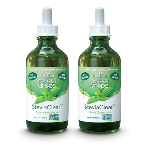 SweetLeaf Sweet Drops Flavored Stevia Liquid Sweetener Organic Extract Zero Calorie Gluten Free Keto Friendly Non GMO Natural Flavor Sugar Alternative Stevia Clear 4 Fl Oz (Pack of 2)