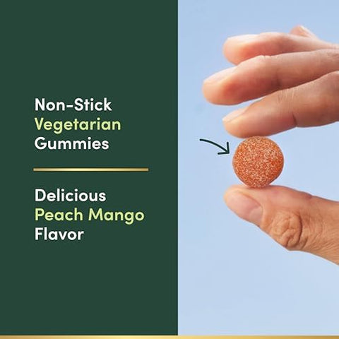 Naturea A' A" S Bounty High Absorption Magnesium Glycinate Gummies 100 Mg Magnesium Per Serving Whole Body Health No Stick Gummy Peach Mango Flavor Vegetarian and Gluten 60 Count/30 Servings