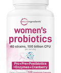 Micro Ingredients Probiotics For Women 100 Billion Cfu With Prebiotics 120 Veggie Capsules Ph Balance Urinary Tract Vaginal & Gut Health Support 40 Strains With Cranberry D-Mannose & More
