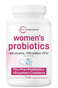 Micro Ingredients Probiotics For Women 100 Billion Cfu With Prebiotics 120 Veggie Capsules Ph Balance Urinary Tract Vaginal & Gut Health Support 40 Strains With Cranberry D-Mannose & More