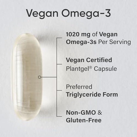 Sports Research Vegan Omega-3 Fish Oil Alternative From Algae Oil - Highest Levels Of Vegan Dha & Epa Fatty Acids Non-Gmo Tested & Vegan Certified - 60 Veggie Softgels (Carrageenan Free)