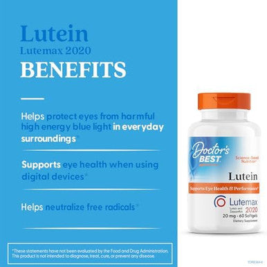 Doctor'S Best Lutein Featuring Lutemax Nongmo Gluten Eye Health 20 Mg 60 Softgels