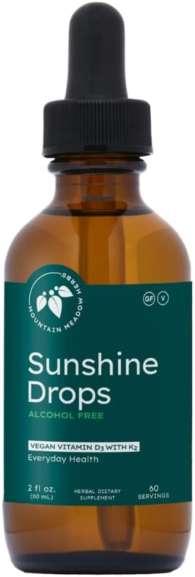Mountain Meadow Herbs Sunshine Drops Vegan Vitamin D3 Booster for Healthy Bones and Teeth Ideal Winter Supplement Tincture 2oz