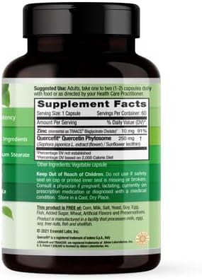 Emerald Labs Quercetin Phytosome Plus - Vegan Antioxidant & Immune Support Supplement - Contains Quercetin & Zinc - 60 Vegetable Capsules (60-Day Supply)