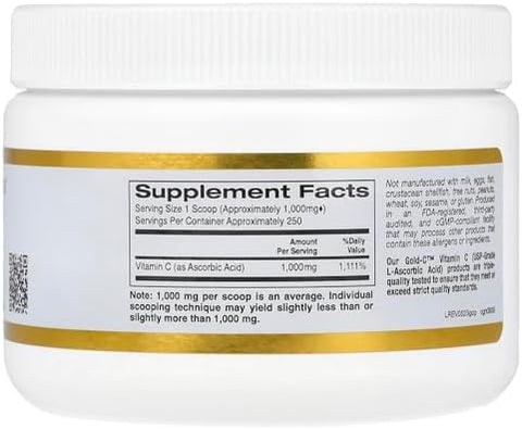 California Gold Nutrition Gold C Powder USP Grade Vitamin C Powder Immune Support and Seasonal Wellness Vegetarian Friendly Gluten Free NonGMO Quality Tested 1000 mg 8.81 oz (250 g)