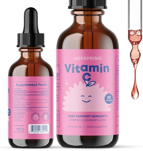 JoySpring Genius Drops and Vitamin C School Backup Bundle Kids Vitamins Naturally Sourced NonGMO NonAlcoholic Liquid Formula Immunity Health Support Vegan and Vegetarian Supplement Drops