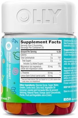 Olly Kids Chillax Gummies Magnesium LTheanine Lemon Balm Chewable Supplement Sherbet Flavor