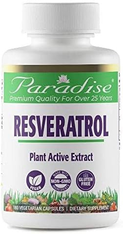 Paradise Herbs Resveratrol Antioxidant Super Potent Ultra Pure Vegan Non Gmo Gluten 180 Vegetarian Capsules