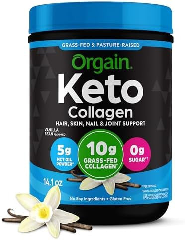 Orgain Keto Collagen Protein Powder Vanilla 10G Grass Fed Hydrolyzed Collagen Peptides For Women & Men Type I & Iii 5G Mct Oil Hair Skin Nail & Joint Support Nongmo Gluten 0.88Lb