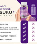 SUKU Vitamins Mega Strength Magnesium 177 mg of Magnesium Bisglycinate Gummies for Muscle Function Easy to Chew Non GMO Gluten Sugar Free Grape BlackBerry Flavored Gummy Vitamins (50 Count)