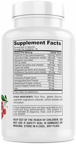 Thyroid Support - Advanced Formula With Iodine, Supports Metabolism & Energy, Supports Healthy Thyroid. Non-Gmo Thyroid Supplement - 60 Capsules