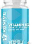 Revive Md Vitamin D3 Supplement 5000 Iu " High Potency Cholecalciferol For Immune Support Calcium Absorption Bone & Muscle Health " Nongmo Dietary Supplement No Fillers (60 Softgels 60 Servings)