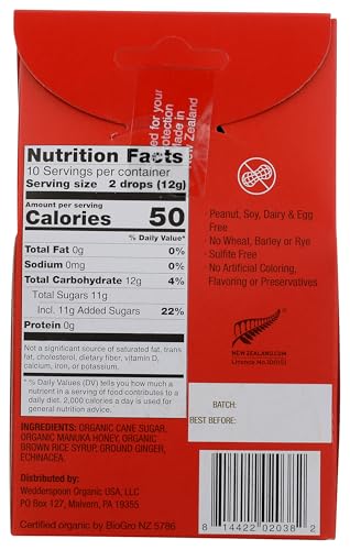Wedderspoon Organic Manuka Honey Drops, Ginger & Echinacea, 20 Count (Pack of 1) | Genuine New Zealand Honey | Perfect Remedy For Dry Throats