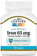 21St Century Iron 65 Mg Ferrous Sulfate 325 Mg Tablets, 120 Count