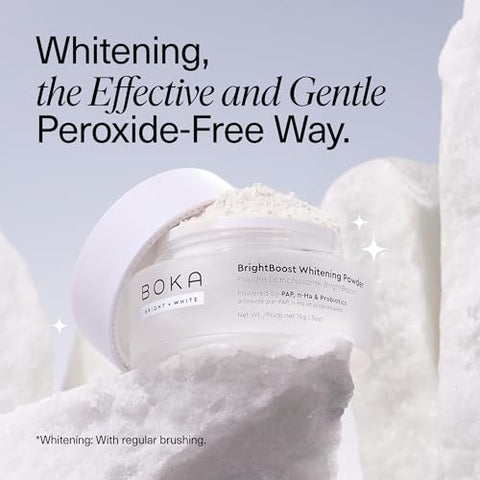 Boka Teeth Whitening Brightboost Powder - Nano Hydroxyapatite Appropriate For Sensitive Teeth Whitening - Toothpaste Alternative With Essential Oils Has Probiotics Multivitamins & Aloe