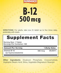 Sundance Vitamin B12 500Mcg 90 Vegetarian Tablets Essential Vitamin Supplement Nongmo And Gluten Formula