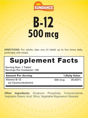 Sundance Vitamin B12 500Mcg 90 Vegetarian Tablets Essential Vitamin Supplement Nongmo And Gluten Formula