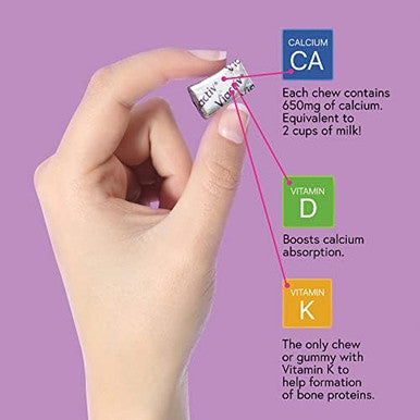Viactiv Calcium Plus Vitamin D Supplement Soft Chews Brown Milk Chocolate 180 Count & Vitafusion Fiber Well Sugar Fiber Supplement Peach Strawberry And Blackberry Flavored