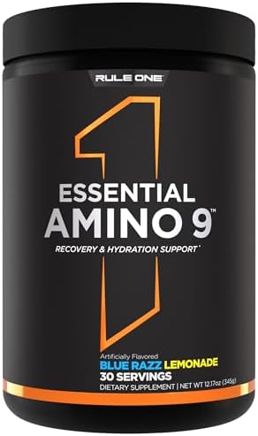 Rule 1 Proteins Essential Amino 9 " Recovery & Hydration Support With 7.5G Of Essential Amino Acids + Electrolytes (30 Servings Blue Razz Lemonade)