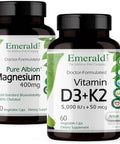 EMERALD LABS Vitamin D3+K2 (60 Caps) and Magnesium (120 Caps) Bone Health Heart Support and Sleep Support with Vitamin D VitalDelta MK7 and Pure Albion Magnesium GlutenFree