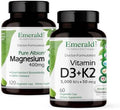EMERALD LABS Vitamin D3+K2 (60 Caps) and Magnesium (120 Caps) Bone Health Heart Support and Sleep Support with Vitamin D VitalDelta MK7 and Pure Albion Magnesium GlutenFree