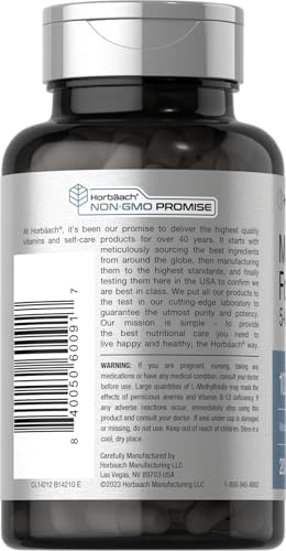 Horbaach Methyl Folate Supplement 1000 mcg 200 Capsules 5MTHF Folic Acid NonGMO Gluten Free Methylfolate
