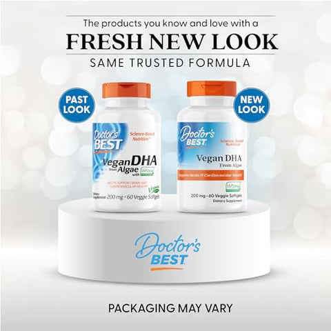 Doctor'S Best Doctors Best Vegan Dha From Algae - Vegan Plant Based Omega 3 Supplement For Women & Men Supports Memory Brain & Cardiovascular Health Non-Gmo Gluten Free Soy Free 60 Veggie Softgels