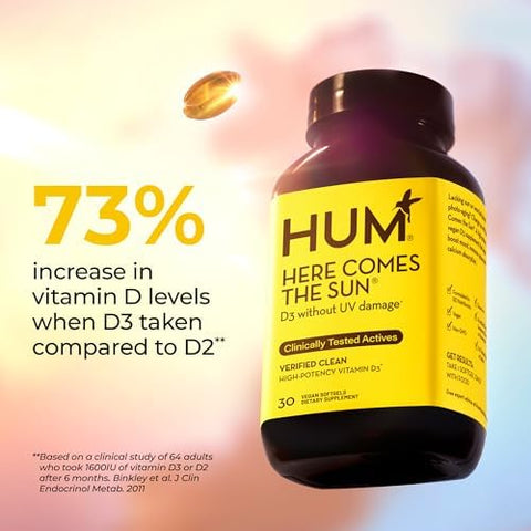 HUM Here Comes The Sun Immune Support Supplement with Vitamin D Supplements for Women and Men for a Healthy Immune System D3 Vitamin Supports Bone Health 30 Capsules