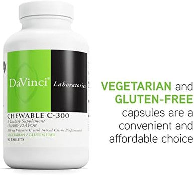 Davinci Labs Chewable C300 Vitamin C Supplement To Support Immune Health Cholesterol And Collagen Production With Vitamin C Pectin And More Gluten Cherry Flavor 90 Vegetarian Tablets