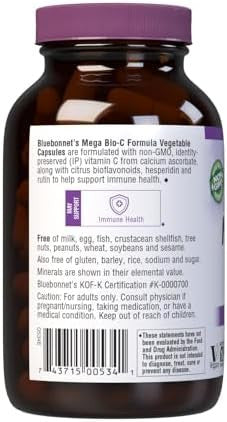 Bluebonnet Nutrition Mega Bioc Formula Vegetable Capsules High Potency Buffered Vitamin C For Immune Health Soy Gluten Nongmo Kosher Dairy Vegan 90 Count