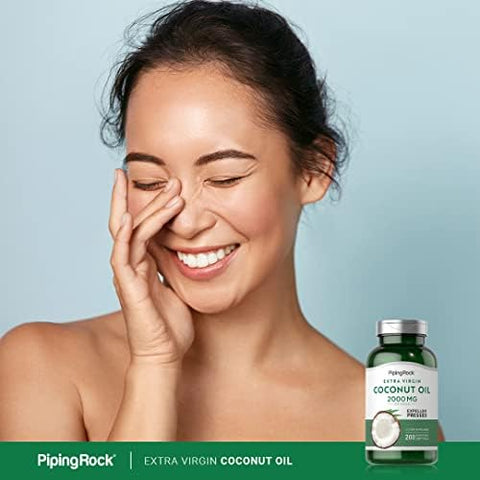 Piping Rock Coconut Oil for Skin and Hair | 2000mg Softgel Capsules | 200 Count | Expeller Pressed | Extra Virgin | Non-GMO, Gluten Free Supplement