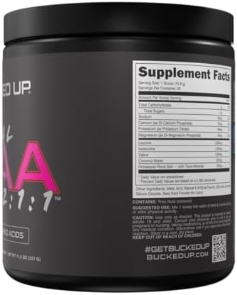 Bucked Up Original Bcaa 2:1:1 Branched Chain Essential Amino Acids - Supplement Powder - 100% Pure 2:1:1 Instantized Formula Pre/Post Workout 30 Servings (Miami Flavor)