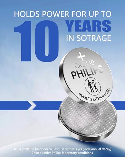 Philips Cr2430 3V Lithium Button Cell Battery 20 Pack 10 Year Shelf Life Stable Discharge Child Resistant Packaging Works With Key Fob & Household Electronics