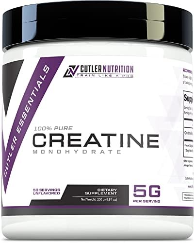 Cutler Nutrition Pure Creatine Monohydrate 5G Per Serving 50 Servings Premium Muscle Builder Enhances Strength Performance & Recovery Unflavored For Easy Mixing