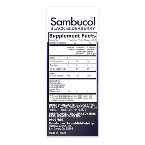 Sambucol Black Elderberry Syrup For Kids - Elderberry Liquid With Vitamin C For Kids No Artificial Flavors High Antioxidants Daily Wellness Support Berry Flavored 4 Fl Oz