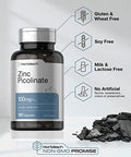 Horbaach Zinc Picolinate 100mg 180 Capsules High Potency NonGMO Gluten Free Zinc Supplement