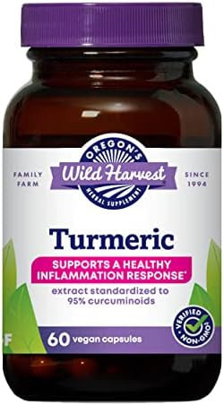 Oregon'S Wild Harvest Turmeric Curcumin Supplement Vegan Capsules With Bioperine 1350 Mgs 60 Count