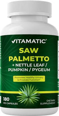 Vitamatic Saw Palmetto Extract for Men and Women 180 Veg Capsules Made with Pumpkin Seed Pygeum Nettle Leaf Made in The USA Promotes Healthy Prostate Function